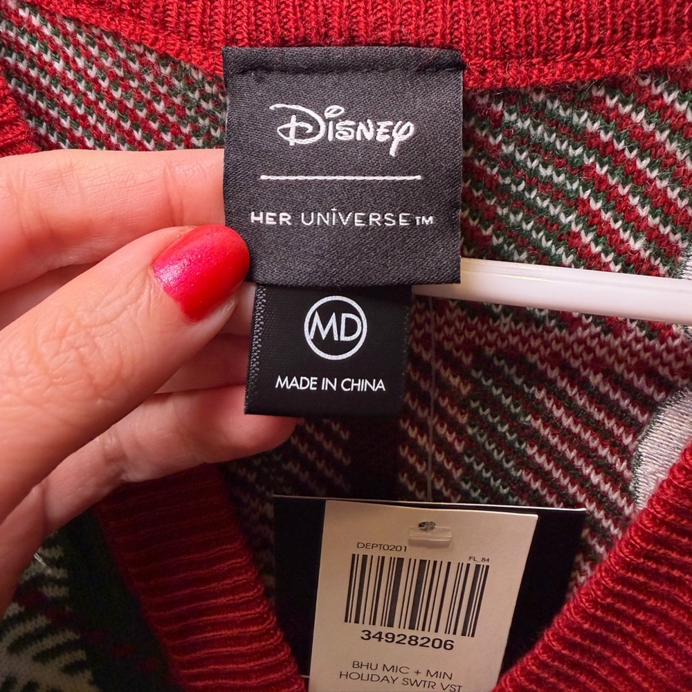 NWT Her Universe Disney Mickey and Minnie Mouse Embroidered Holiday Sweater Vest - Picture 9 of 16
